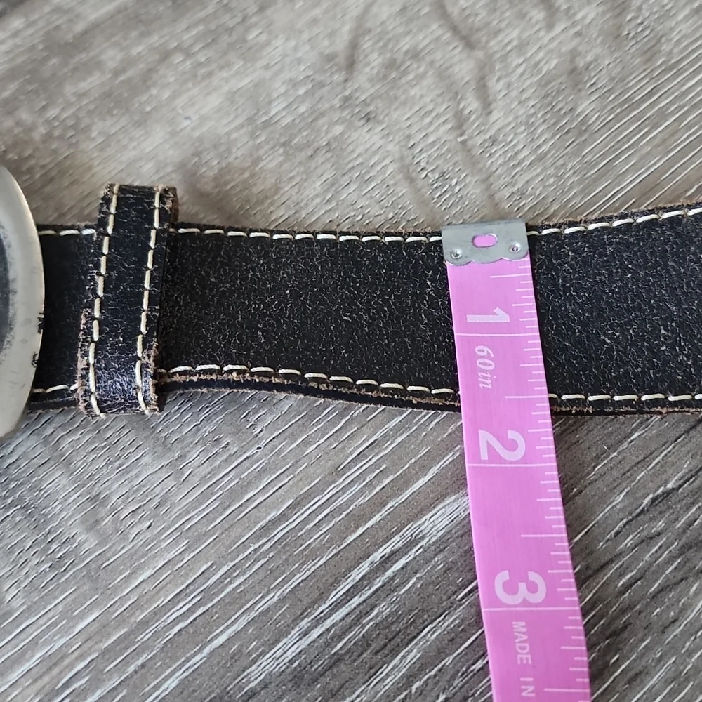 Vintage Landes Distressed Weathered Leather Belt with Silver Nickel Buckle